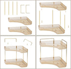 2-Tier Corner Bathroom Counter Organizer – Classic Storage Shelf for Makeup, Perfume & Toiletries, Space-Saving Countertop Tray Fits Bathroom, Dresser, Kitchen (Vintage Gold)