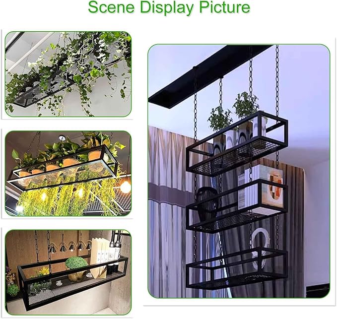 Metal Ceiling Plant Shelf with Ceiling Iron Chain Ceiling Mounted Storage Racks/Shelving for Bars Restaurants Kitchens - Decor Stand/Floating Organizer Shelves(60x25x15cm)