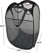 HOUSE AGAIN Mesh Popup Laundry Hamper, [Reinforced] Collapsible Laundry Basket, Foldable Pop Up Hamper with Durable Handles, Easy to Open and Fold for Dorm, Laundry Room, Bedroom, Travel, (Black)