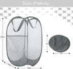 BATTOO Deluxe Strong Mesh Pop up Laundry Hamper Basket with Side Pocket for Laundry Room, Bathroom, Kids Room, College Dorm or Travel 3 x Grey