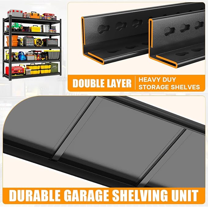 5 Tier Tall Storage Shelves, Heavy Duty Garage Shelving Unit, Adjustable Metal Shelves for Garage Storage, Basement, 35.4" W x 16" D x 71.2" H