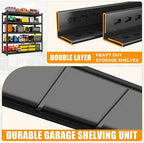 39.4''W Storage Shelves, 4-Tier Garage Metal Shelving Unit, Adjustable, Double-Layer Column with Reinforced Ribs, Heavy-Duty, Capable of Bearing 2800 lbs Suitable for Garage, Warehouse