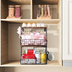 2pcs Fruit Basket Kitchen Storage Basket with Wood Lid, Stackable Wall Basket Fruit Basket for Kitchen, Countertop Organizer for Snack, Fruit and Veggie Storage, 11.8 x 7.9 x 8.5 Inch