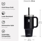 Hydro Flask Travel Tumbler with Handle, Lid and Straw - Insulated Stainless Steel in 32 Oz Tonal Birch Gray