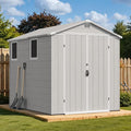 Devoko 6x8 FT Resin Storage Shed with Floor, Outdoor Plastic Garden Shed with Window, Waterproof Tool Storage Shed with Lockable Door for Backyard, Patio, Lawn, Light Gray