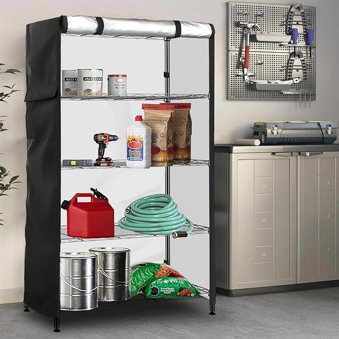 Wire Shelf Cover,600D Heavy Duty 100% Waterproof Shelf Covers for Wire Shelving,Outdoor Storage Shelves Cover for Metal Rack,42" W x 18" D x 72" H,Black