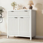 FLOWBACK Buffet Cabinet with Storage,Modern Credenza with Fluted Doors & Shelves Coffee Bar Media Console Accent Cabinets for Living Room, Entryway (White, 2 Door + 1 Drawer(2 Piece))