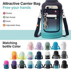 Insulated Water Bottle | Thickened Stainless Steel Vacuum Metal | Portable Sports Half Gallon Large Water Jug for Gym and Hiking with Straw, Carrier Bag, Handle Strap | BPA-Free 64 oz
