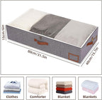 Yawinhe Under Bed Storage Containers, 4 Pack, Bin with Lids, Collapsible Closet Organizers, with Sorting Card Slot and 4 Leather Handles, for Blanket, Bedding, 31.5''Lx15.7''Wx6''H, Grey