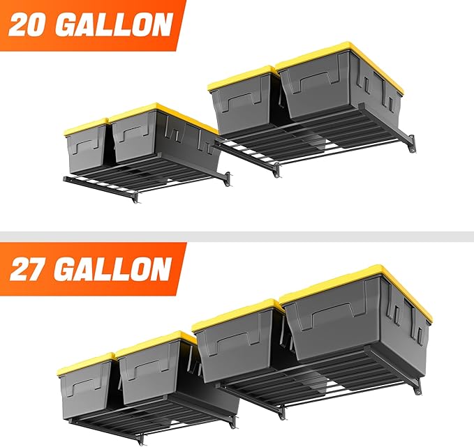 TORACK Wall Mounted 8 27-Gallon Totes Storage Rack(no Bins), Heavy-Duty Metal Bins Storage Shelf for Garage, Fits Standard Storage Tote, Space-Saving Bin Holder for Home, Basement & Workshop