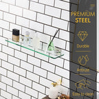 KOKOSIRI Floating Shelves Wall Mount 20-Inch Bathroom Tempered Glass Shelf Shower Storage Kitchen Rack, 2 Pack Brushed Stainless Steel B1107BR-L20-P2