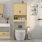Over The Toilet Storage Cabinet,Behind Toilet Bathroom Organizer with Anti-tip,Space-Saving Toilet Shelf with Storage,Stylish Wave Pattern & Hidden Handle,Bathroom Shelf for Restroom/Laundry