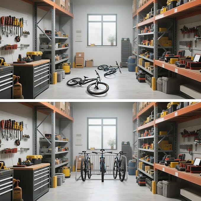 Floor Bike Rack,Single-Side 5-Bike Rack 60 in L,Grid Bike Rack In Ground,Freestanding Bicycle Floor Parking Stand,Stand Bike Racks for Garages Streets Yards Bike Events
