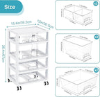 Vtopmart Plastic Drawer Storage Orangizer, 4 Tier 6 Drawers with Wheels for Office Supplies, Art Crafts, Under Desk Storage for Office, Bathroom, Dresser, 1 Pack/Clear
