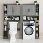 Vabches Over The Toilet Storage Cabinet, Farmhouse Storage Cabinet Over Toilet with Barn Door，Home Space-Saving Toilet Rack for Bathroom, Restroom and Laundry.（Wash Grey）
