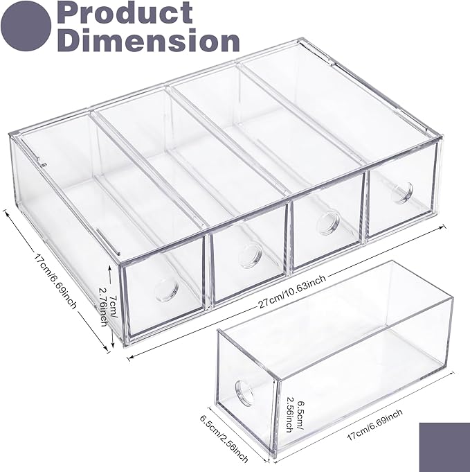 Desk Organizer with 12 Drawers, FODIENS 3 Packs Stackable Desktop Storage Box with Removable Drawer, Clear Sunglasses Organizer Display Case for Stationery Marker Pens Eyeglasses Office Supply