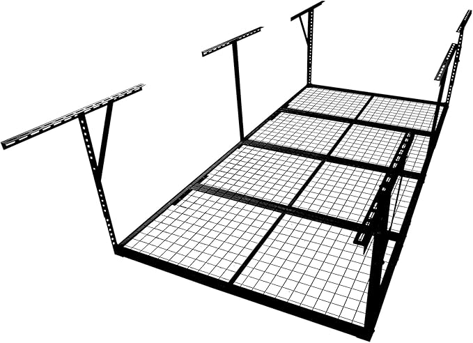 Overhead Garage Storage Rack, Heavy Duty Metal Ceiling Storage System, Adjustable 22"-40" Dropdown, 400/600 LBS Capacity, Maximize Vertical Storage for Garage/Workshop, (Black, 3x8FT)