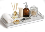 Bathroom Vanity Tray – 12" x 6" Oak Decorative Wooden Tray for Toilet Tank Organizer Wood Tray for Bathroom Countertop, Soap, Perfume & Accessories Storage, Vanity Dresser Decor, Sliver & White