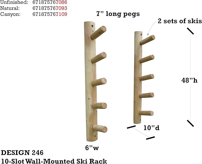 10-Place Wall-Mounted Ski Log Racks - Skis Wall Mount Garage Racks, Indoor & Outdoor Vertical Ski Holders for Walls, Hangers for Skis Indoor Storage Rack, Garage Hanging Rack - Canyon Brown