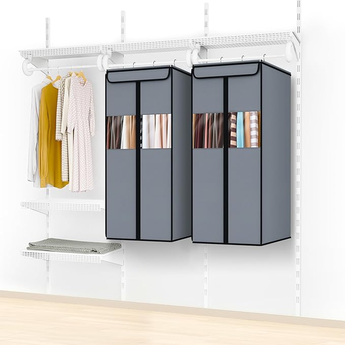 Zilink Garment Bags for Clothes Storage 40" Suit Bags for Closet Storage with Clear Window Space Saving Hanging Garment Bag for Suits, Shirts, Short Skirts, Grey, 2-Pack