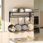 Hanging Pot Rack, Wall-Mounted Pot Rack, Kitchen Cookware Organizer, Metal Pot and pan Organizer Holder, for Cookware, Utensils Organization, Black TPR37BB