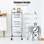 GOFLAME 10-Drawer Rolling Storage Drawer Cart, Utility Cart with Removable Drawers & Metal Frame, Mobile Art Craft Drawer Cart with Lockable Wheels for Home, Office, Studio, School, Clear