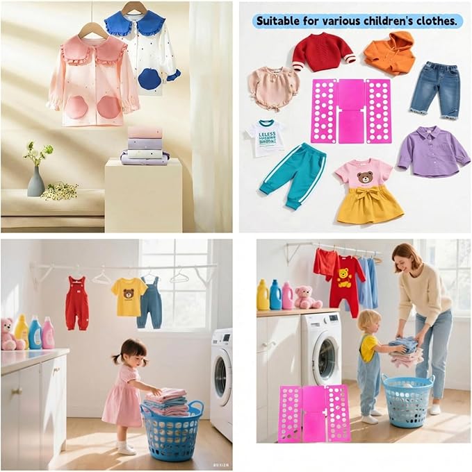 For Kids Ages 1–7 (Up to 48″/120cm) – Mini Kids Clothes Folding Board, Shirt Folder, Compact Laundry Organizer for Small Sizes, Portable Clothes Folder (Magenta)