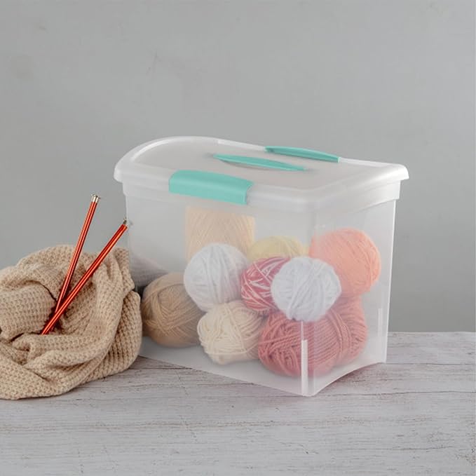 Sterilite Large Nesting ShowOffs Stackable Storage Bin, Latching Organizer Tote with Handle, Plastic Box for File Organization, Clear, 12-Pack