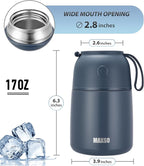 MAXSO Soup Thermo for Hot & Cold Food for Adults Kids, 17 oz Vacuum Insulated Steel Lunch Container Bento Box with Spoon, Leakproof Thermal Food Jar for School Office Travel - Dusty Blue