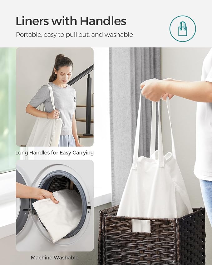SONGMICS Laundry Hamper with Lid, 17.2 Gallon (65 L) Synthetic Rattan Clothes Laundry Basket with Lid and Handles, Foldable, Removable Liner, Chestnut Brown ULCB165K01