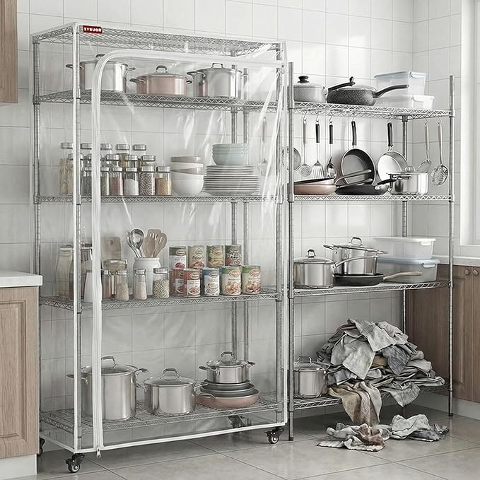 Clear PVC Wire Rack Cover, 36" W x 18" D x 72" H, 3-Way Opening with Two-Way Zippers, Waterproof Clear Shelf Cover for Garage & Closet