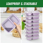 50 Pack (100-Piece) 28 oz Meal Prep Containers Reusable with Lids 2-Compartment, Sturdy Leakproof Food Safe, Microwave Freezer Dishwasher Safe, To Go Take Out Plastic Food Storage, Lilac