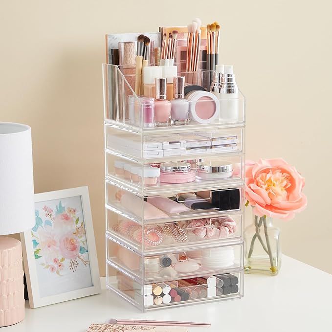 STORi Chloe Space-Saving Clear Drawer Organizer (4 Wide Drawers) Sort Office, Kitchen, Beauty Supplies, Makeup, Pens, Jewelry, Stationary, Made in USA