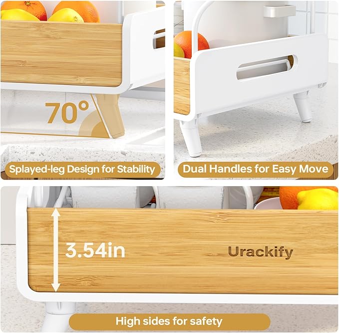 2-Tier Dish Drying Rack, Large Stainless Steel & Bamboo Dish Rack for Kitchen Counter, Dish Drainers with Adjustable Automatic Spout, Drying Rack Kitchen with Utensil Holder, White