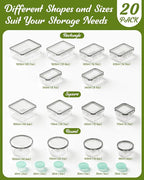 40 Piece Food Storage Containers with Lids(20 Containers & 20 Lids), BPA-Free Plastic Food Containers for Kitchen Storage and Organization, Leak Proof Meal Prep Container, Includes Labels & Pen