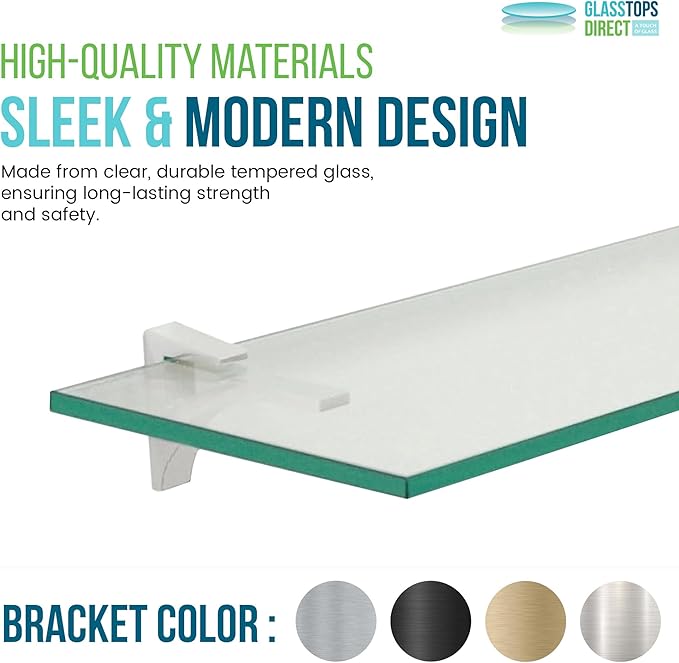 Clear Floating Glass Shelf 6" X 33" in Chrome