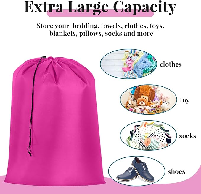 Woanger 12 Pack 28 x 45 Inch Extra Large Laundry Bags Bulk Washable Travel Laundry Bag with Drawstring Closure Large Dirty Clothes Organizer for College Dorm Home Hotel Camping(Bright Colors)