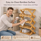 DDRIC The 9-Tier No-Assembly Bamboo Rack, Foldable 9 Tier Bamboo Shoe Rack with Collapsible Vertical Design, Space-Saving Shoe Storage Shelf for Entryway Closet Dorm, No-Tool Assembly (Brown,4)