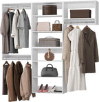 ROOMTEC Modular Closet System, 102" Wall-Mounted Closet Organizer with Hanging Rods, Modern Wooden Tower for Walk-In Closets, Wardrobe Storage Kit, White