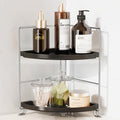 2-Tier Bathroom Organizer Countertop Corner - Makeup Organizer Cosmetic Perfume Holder Bedroom Storage Shelf or Kitchen Spice Rack (Chrome + Black)