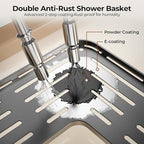Orimade Rustproof 2 Tier Floor Standing Corner Shower Caddy Organizer with Toothbrush Holder, Large Spacing Floor Shower Shelf Rack Storage Stands with Hooks for Bathroom Kitchen, Black