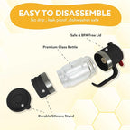 Glass Honey Dispenser, 9 OZ Honey Jar with Handle, No Drip Maple Syrup Dispenser (black)