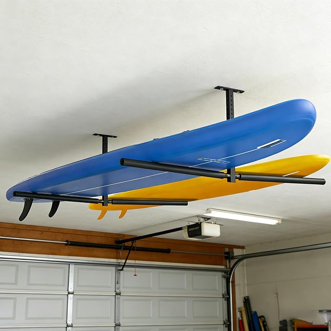 Stainless Steel Ceiling Storage Rack, 10"-18" Height Adjustable,Kayak Overhead Garage Storage Rack, Holds 200 lbs, for High-Altitude Storage of Kayaks, Surfboards, Canoes, Skis, and Ladders
