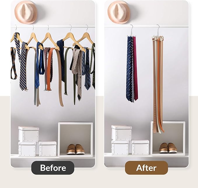 ZEDODIER Tie Hanger for Closet, Rotatable Tie Organizer for Men with 8 Hooks, Heavy Duty Space Saving Tie Rack for Ties and Belts, Silver