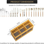 Garvee 12 in Bamboo Utensil Holder for Countertop, Kitchen Cooking Utensil Organizer with 6 Compartments & Diatomaceous Earth Drying Mat, Wood Silverware Caddy for Party Home, Natural
