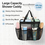 F-color Mesh Shower Caddy Portable with 2 Pack Name Tags, Upgrade Deeper 7 Pockets Shower Bag Tote for College Dorm Room Toiletry Bathroom Essentials Gym Camp Quick Dry 2 handles with S Hook, Black