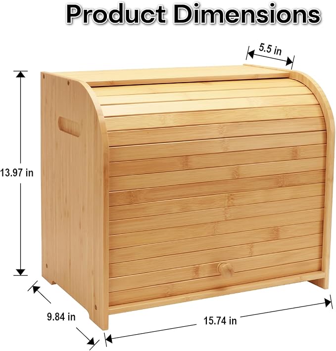 Bread Box for Kitchen Countertop, Double Layer Bamboo Bread Storage Container for Homemade Bread, Roll Top Bread Box with 3 Adjustable Height for Kitchen Counter, Natural Breadbox Organizer