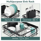 Over the Sink Dish Drying Rack,In Sink Dish Drying Racks,Expandable Dish Rack Over Sink Counter,Adjustable Dish Drainer for Inside Sink with Utensil Holder, Stainless Steel Dish Strainer Large Size