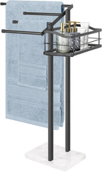 HarJue Towel Rack for Bathroom, 36” H Towel Holder Stand, Bath Towels Sheet Holder with Marble Base, Standing Rack for Home Pool Outdoor Floor, Store Family Member Towels (Black, 36” H-Basket)