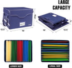 DocSafe Fireproof Document Box with Lock, File Storage Organizer with Mesh Pockets, Collapsible Portable File Box Home Office Safe Filing Cabinet with Handle for Hanging Letter/Legal Folder, Blue